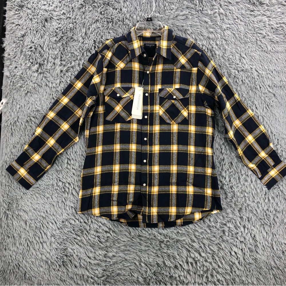 Pasartuk Shirt Mens Medium NWT Pearl Snap Flannel Plaid Long Sleeve Pockets